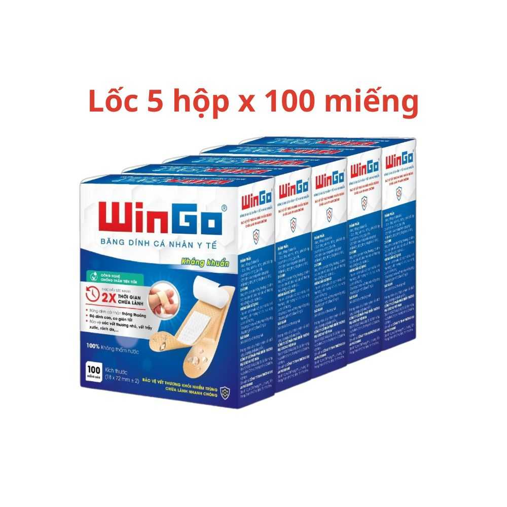 Băng dính cá nhân y tế WinGo hộp xanh dương băng keo đục