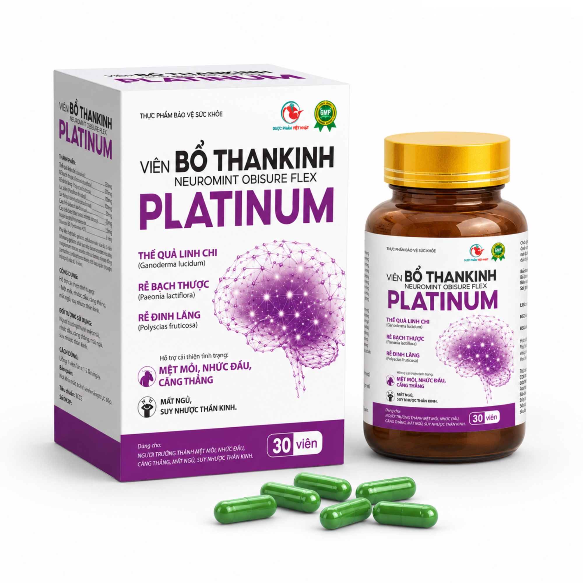 Viên uống Bổ thần kinh Platinum hỗ trợ giảm mệt mỏi (Chai màu tím)