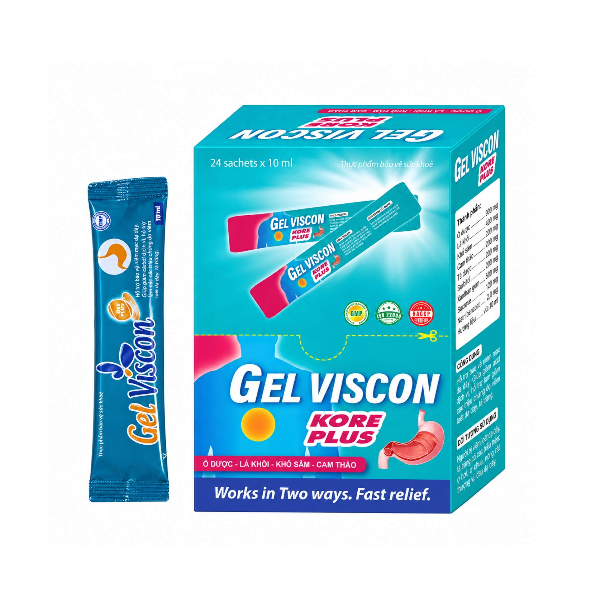 Gel Viscon Kore Plus (Xanh), hỗ trợ giảm tiết acid dịch vị, bảo vệ lớp niêm mạc dạ dày và tá tràng