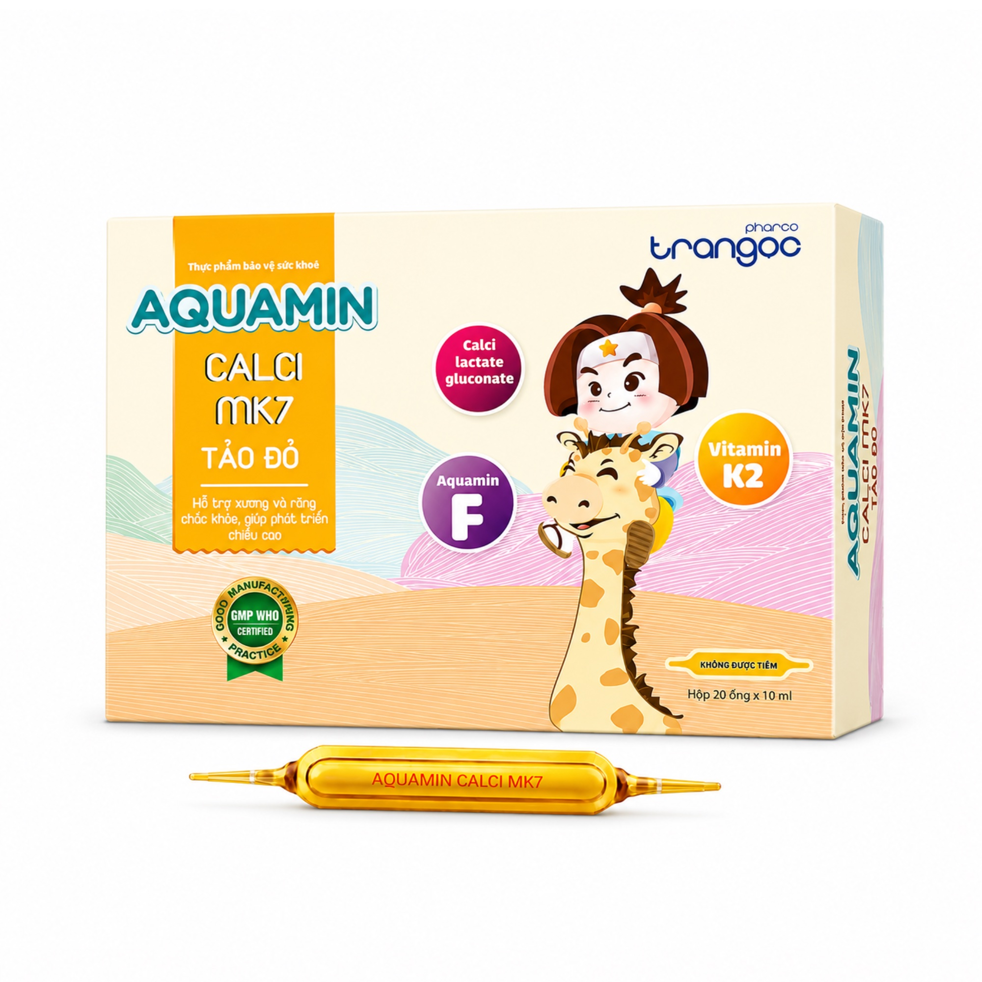 Siro Aquamin Calci Mk7 Tảo Đỏ Trần Ngọc ống thuỷ tinh (hộp màu vàng)
