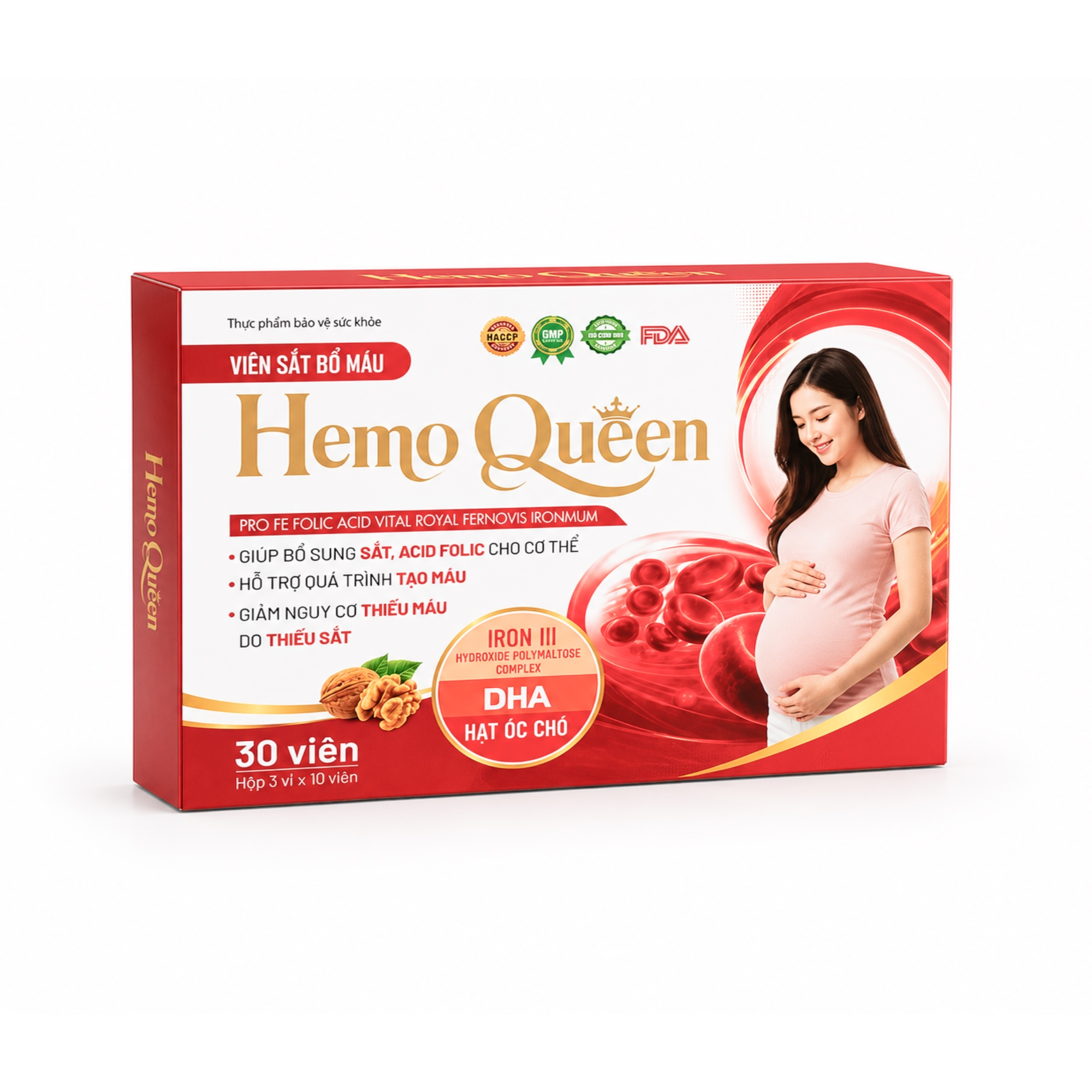 Viên sắt bổ máu Hemo Queen Pro Fe Folic, hỗ trợ quá trình tạo máu, giảm nguy cơ thiếu máu do thiếu sắt