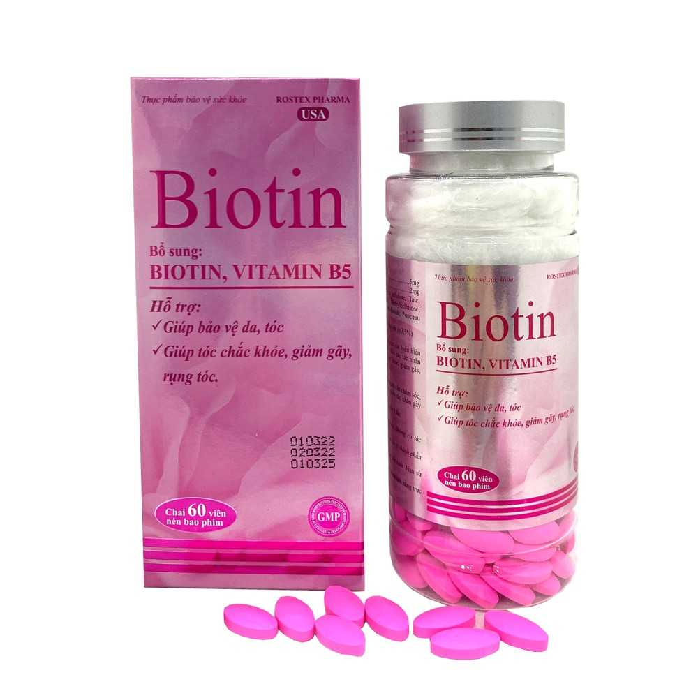 Viên uống bổ sung Biotin giảm rụng tóc, bảo vệ da, chắc móng (Chai 60 viên)