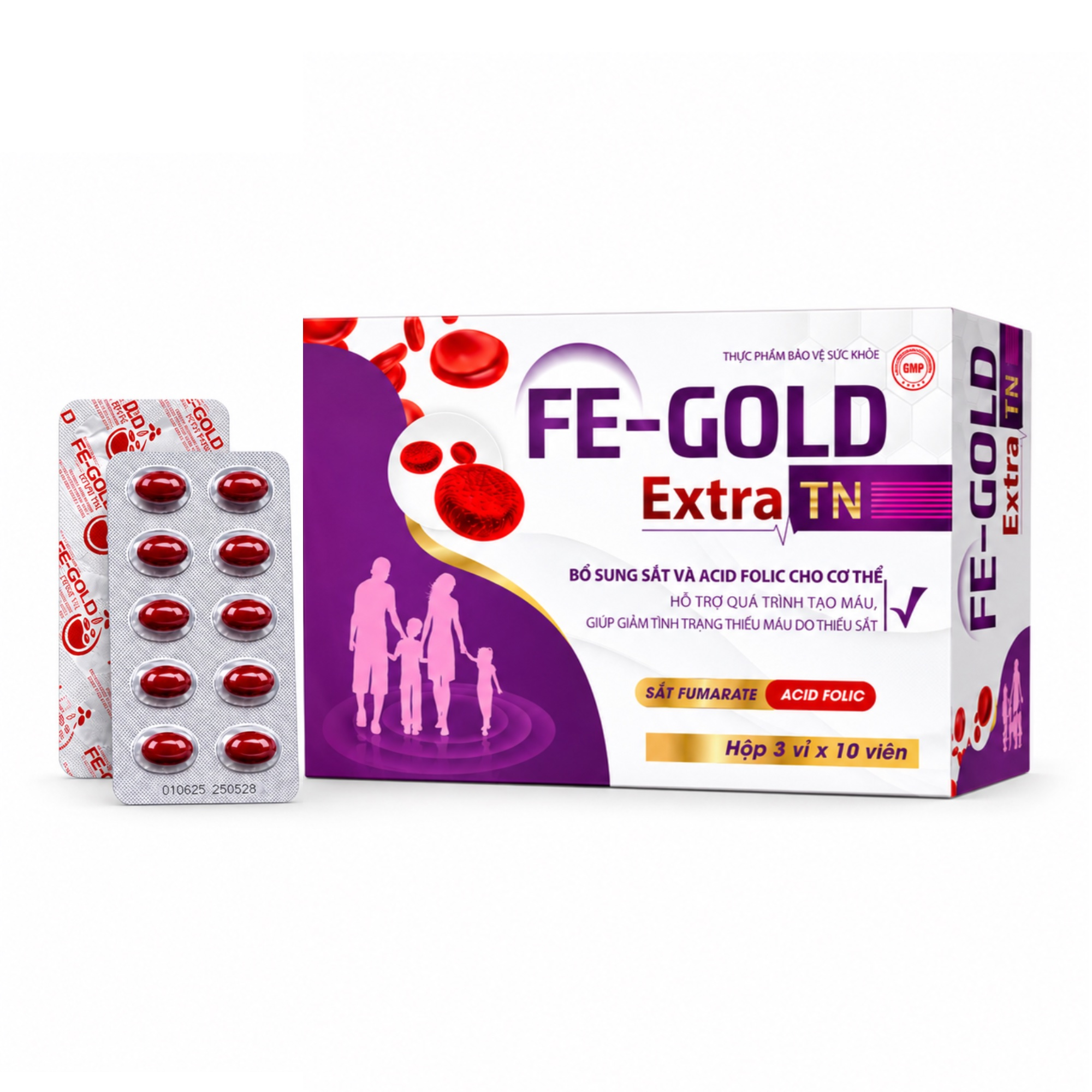 Viên uống Bổ máu Fe Gold Extra TN Hộp tím 3 vỉ x 10 viên